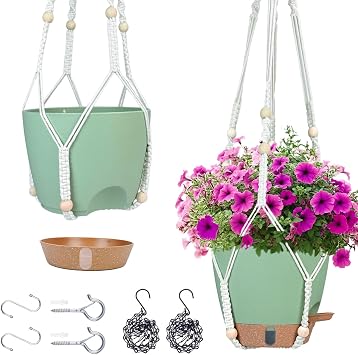 Hanging Planter for Indoor Plants 8 Inch, 2 Pack, Self Watering | Hanging Baskets for Plants, Hanging Flower Pots with Drainage Hole & 2 Kinds of Plant Hangers for Garden Home Decor