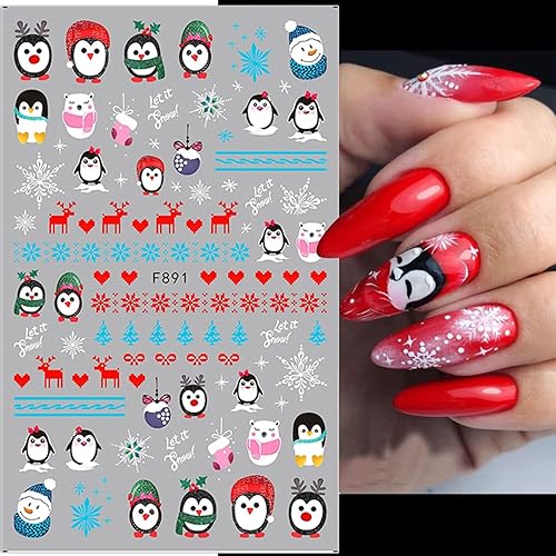 Miniatura 6 de 5 hojas de calcomanías de uñas de Navidad accesorios de decoración de uñas de Navidad lindos dibujos animados Navidad Papá Noel renos copos de nieve
