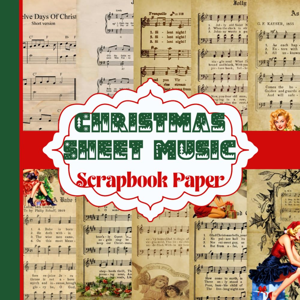 Vintage Christmas Sheet Music Scrapbook Paper Craft Nostalgic Holiday