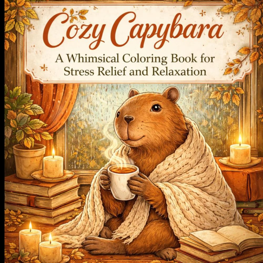Cozy Capybara: A Whimsical Coloring Book for Stress Relief and Relaxation: Cute and Easy Capybara Designs with Bold Outlines for Adults, Teens and Seniors