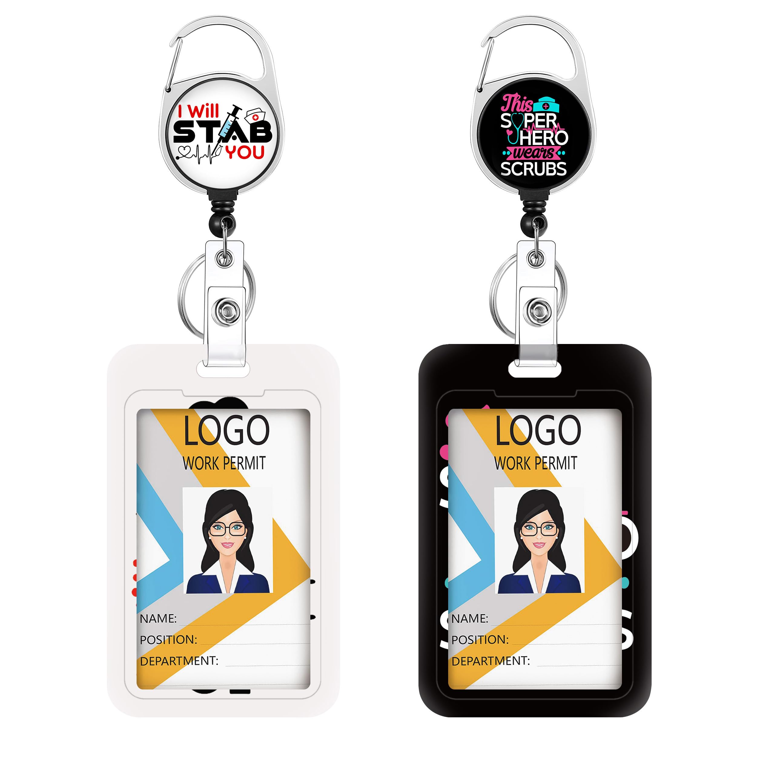 2-Pack Badge Reels Retractable Badge Holders,Id Badge Holder Clip,Cute Badge Reel with 26” Cord, 4.0 oz?Perfect for Nurse Doctor Teacher Student Worker 05