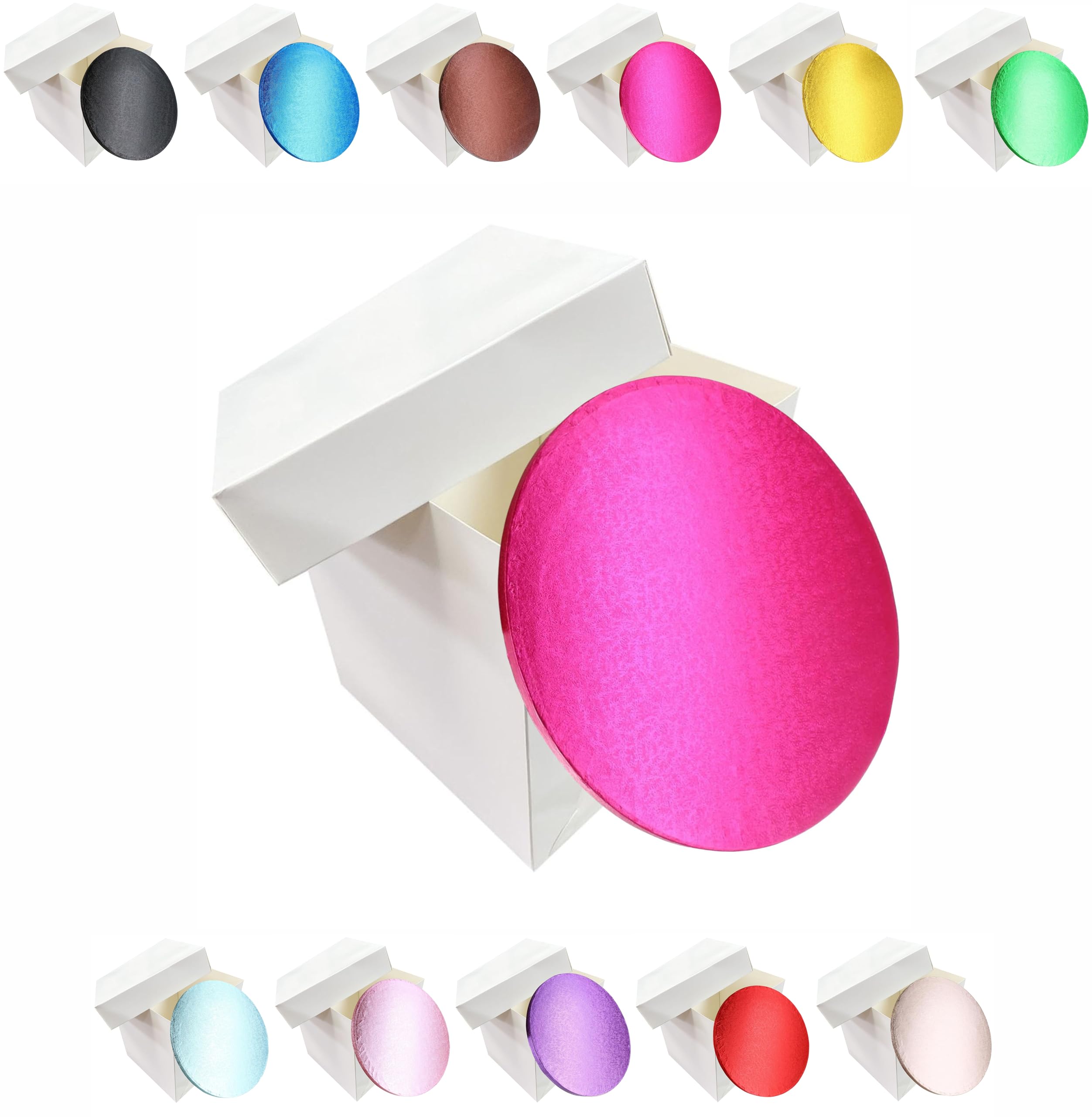 Larryroo Cerise Tall White Extra Deep Cake Box + Lid & Round Colour Cake Drum Board Combo Pack For High Celebration, Wedding, Birthday Cakes (, 12 Inch)