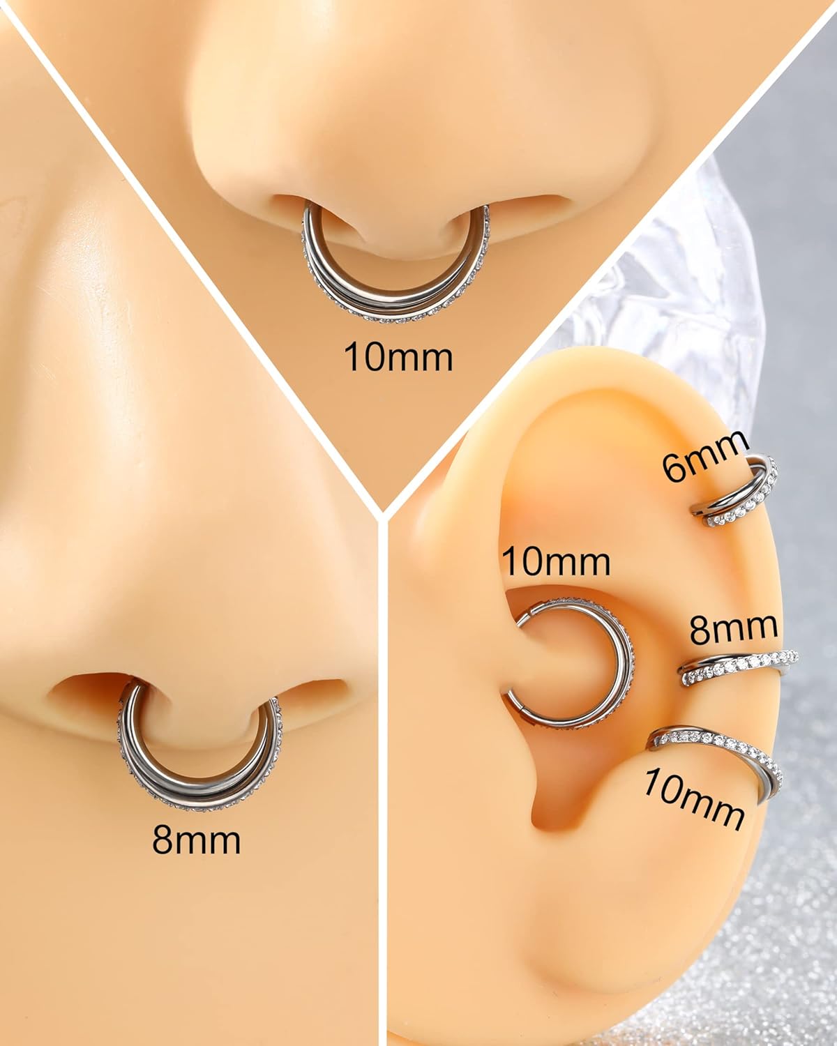 Melighting Double Nose Rings Hoop, Cartilage Earrings Stainless Steel 316L, Conch Piercing Jewelry Clear CZ, Double Helix Earrings, 16G 18G 20G Tragus Daith Piercing Jewelry for Women - Image 5