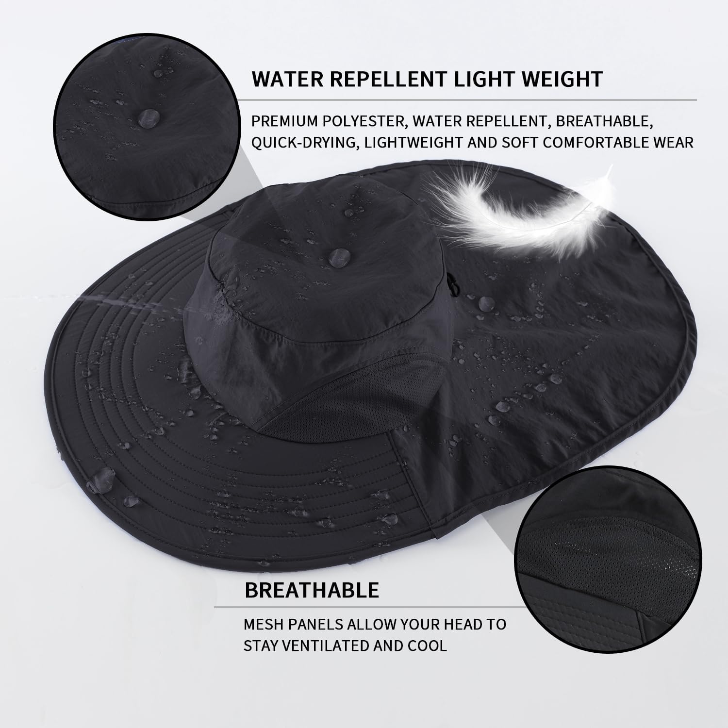 Home Prefer Outdoor UPF50+ Sun Hat Wide Brim Mesh Fishing Hat with Neck Flap - Image 3