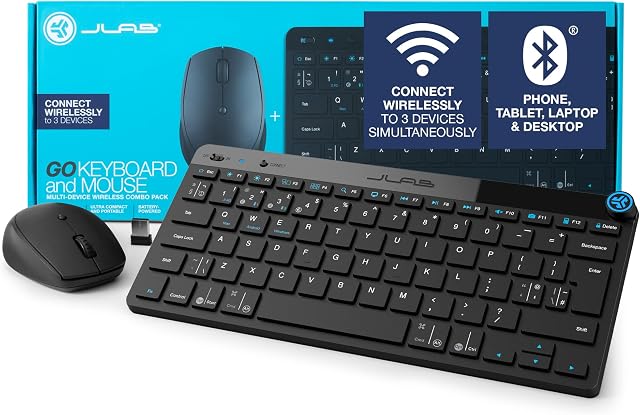 JLab Go Bundle - Bluetooth & Wireless Keyboard and Mouse Set - Multi Device Computer Keyboard & Mice Combos - Compatible with Apple/Windows/Tablet/iPad/Laptop/Android/Mac Devices, Slim Design