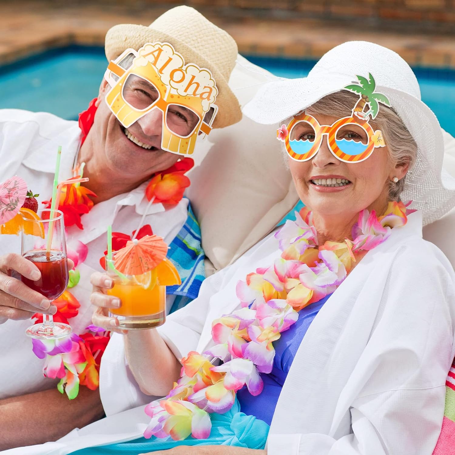 12 Sets Hawaiian Luau Hula Grass Skirt with Sunglasses Leis Necklace Hawaiian Outfits for Women Luau Party Outfits Hula Skirt Costume Set for Birthday Party Favors Adults Groups Carnival