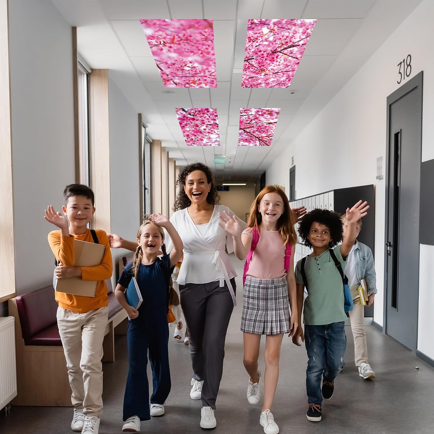 Wiooffen 8 PCS Fluorescent Light Covers for Classroom Ceiling Light 4x2ft Magnetic Lights Covers Filter Easy Install for School Office Hospitals Ceiling Supplies (Cherry Blossom)