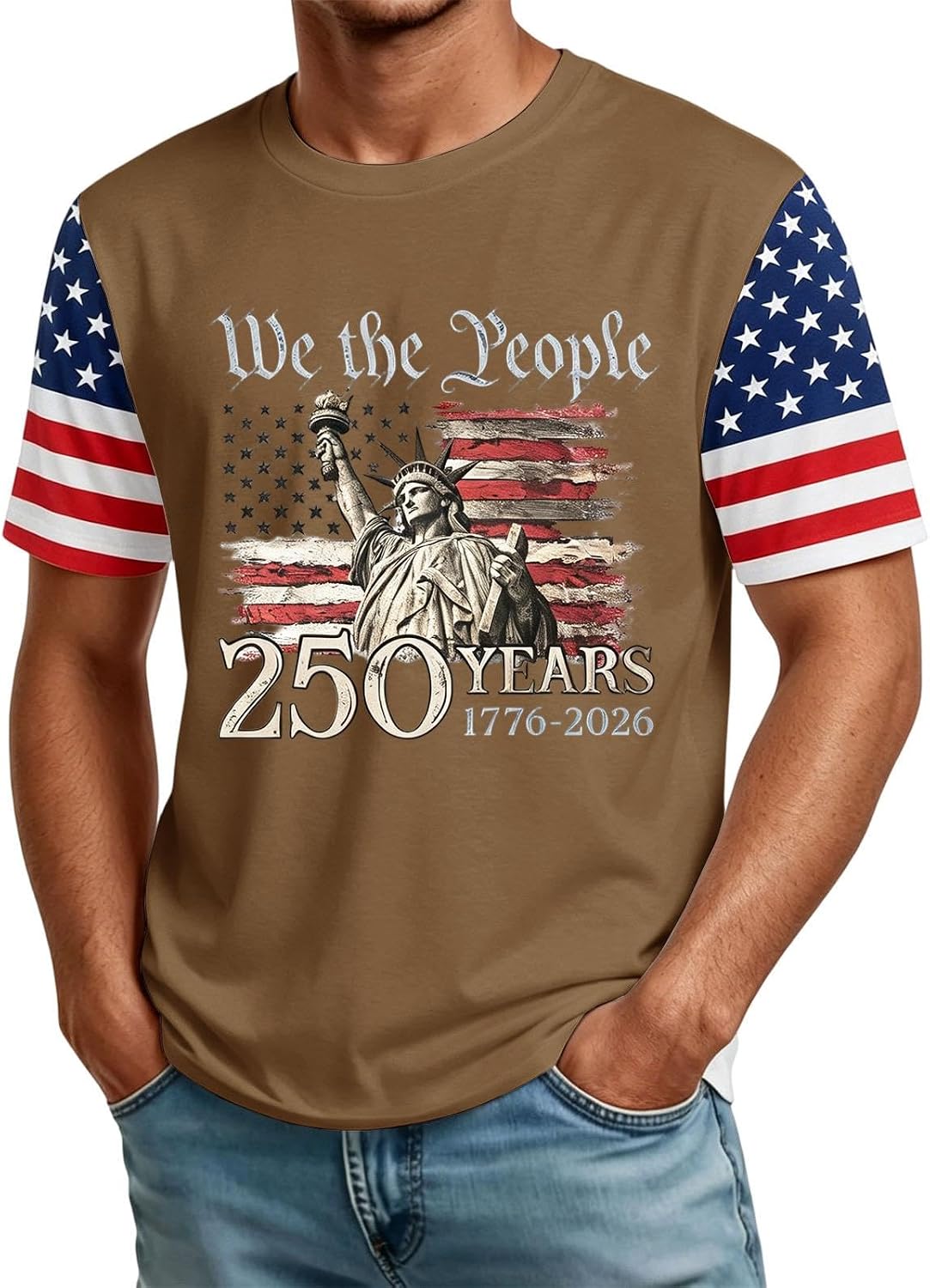RTRDE Men's Casual T Shirts Short Sleeve American Flag Print We The People 250 Patriotic Tshirt, S-4XL