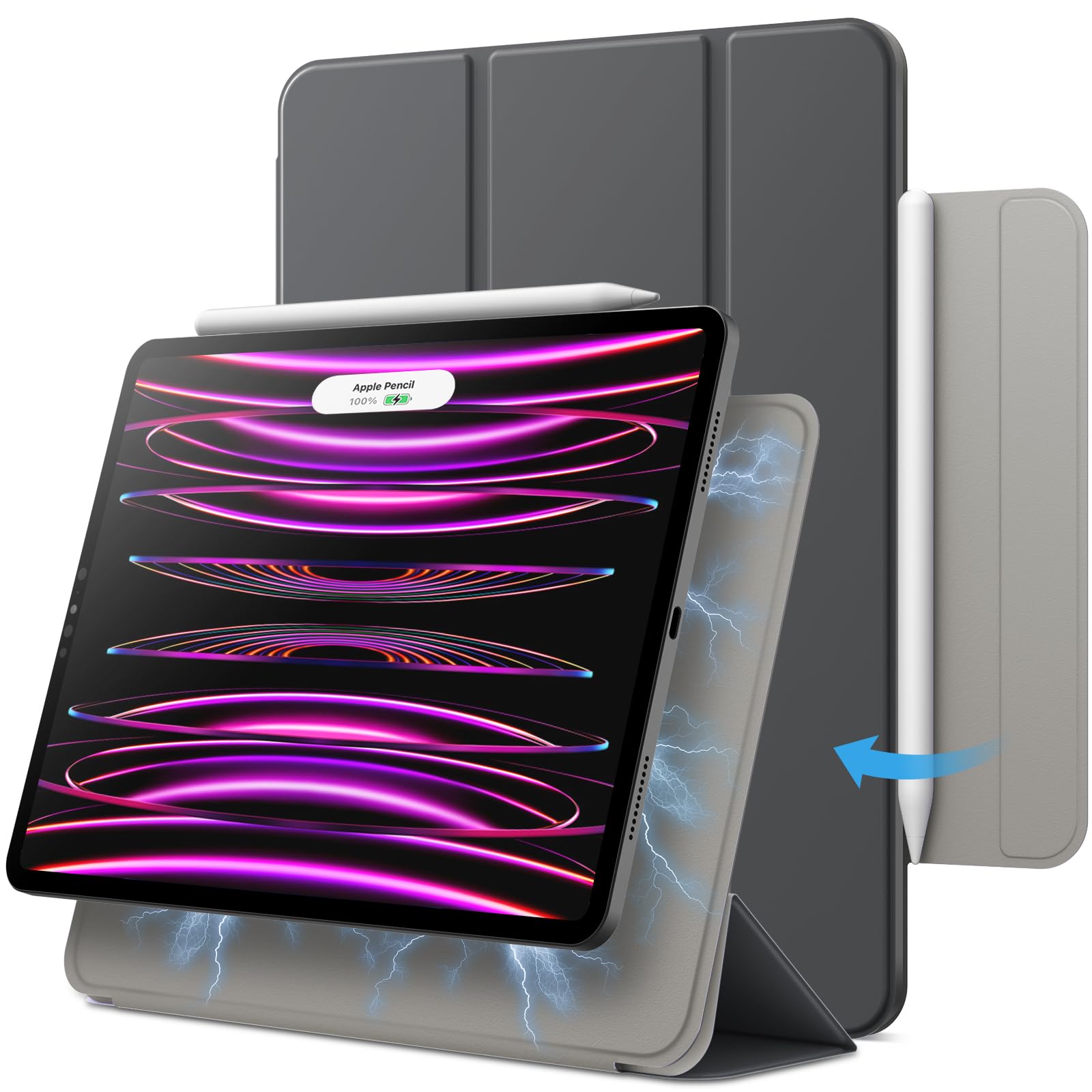 JETech Hülle NUR für iPad Pro 11 Zoll (2022/2021/2020/2018 Modelle), iPad Air 5/4 10,9 Zoll, Stützen für Pencil 2. Gen Aufladung, Magnetische Befestigung, Auto Schlafen/Wachen (Space Grau)