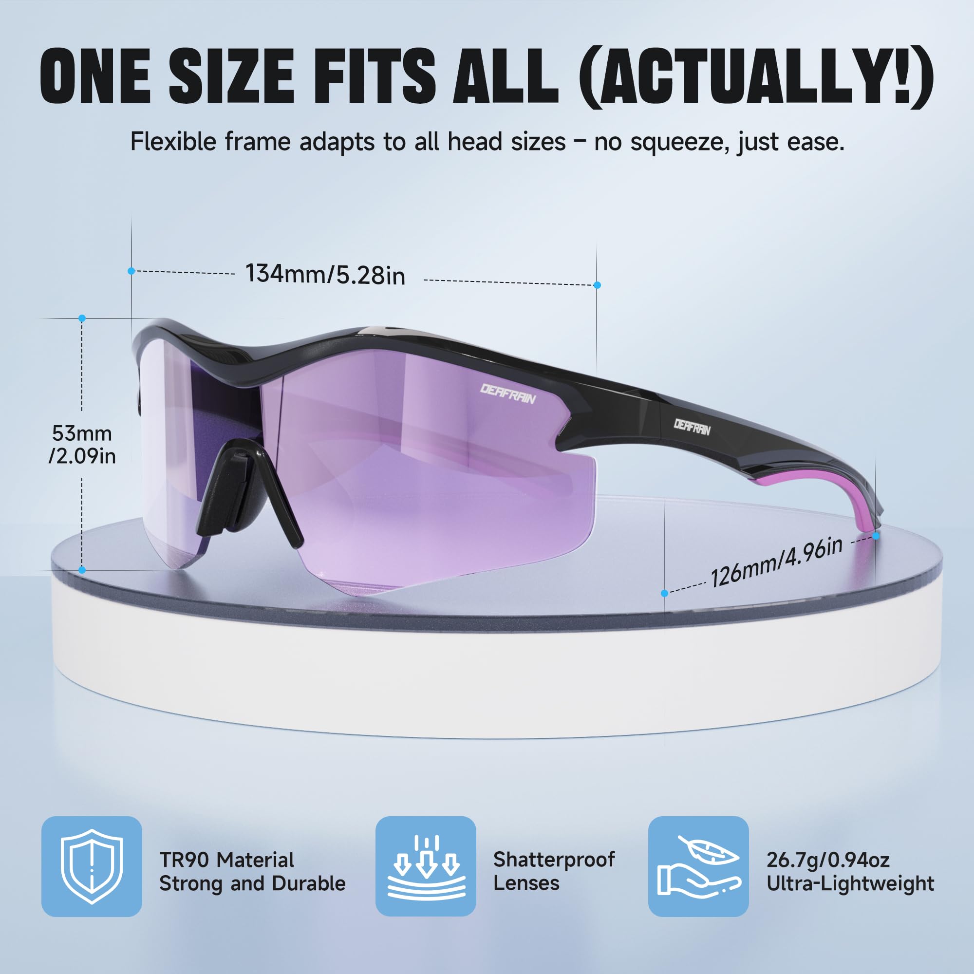 DEAFRAIN Sportowe okulary przeciwsłoneczne dla mężczyzn kobiet ochrona przed promieniowaniem UV okulary do biegania do baseballu kolarstwa wędkarskiego TR90 nietłukąca się oprawka