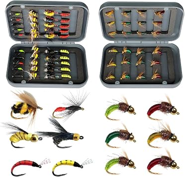 23Pcs/38Pcs Fly Fishing Flies Kit Fly Assortment Trout Bass Fishing with Fly Box, Dry/Wet Flies Nymphs Artificial Bait