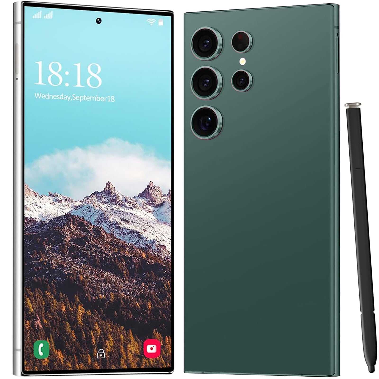 I24 Ultra 5G Unlocked Smartphone,Android 13.0 6GB+256GB Fully Unlocked Cell Phone Built in Pen The Phone,Battery 6800mAh 6.8" HD Screen,48MP+108MP Camera/Dual SIM/Fingerprint Lock/Face (Green)