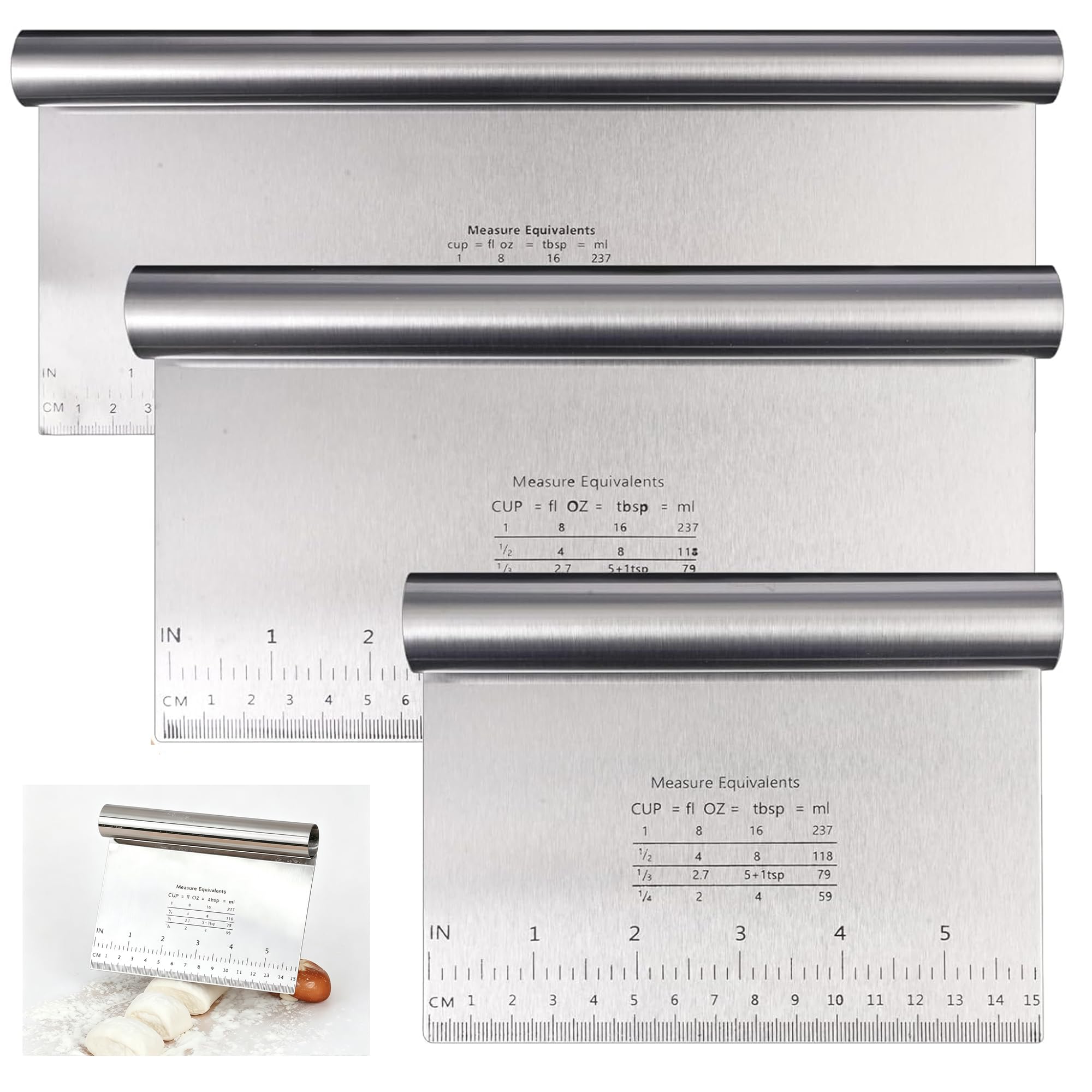 3Pcs Dough Scraper Stainless Steel 15/22/30 cm Cake Scraper