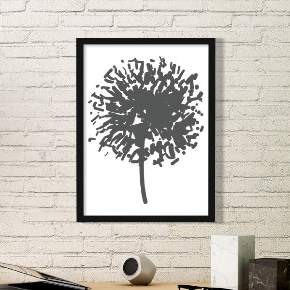 Cadre photo pissenlit bois noir peinture silhouette fleur de plante