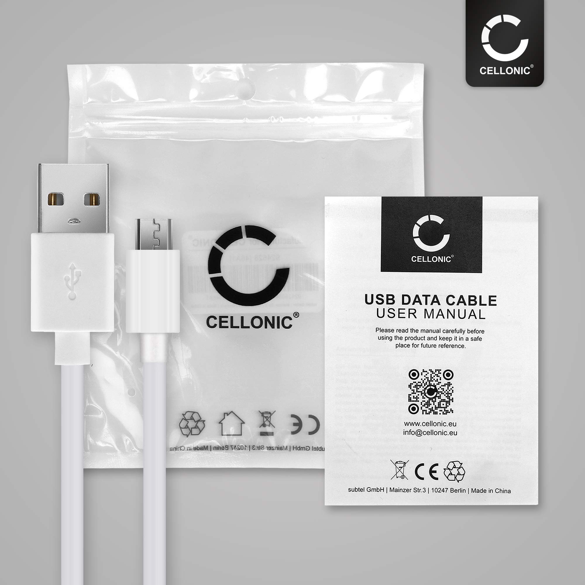 Cavo Micro USB USB A, , cavetto di ricarica 2A e trasferimento dati a 480 MBit/s - USB 2.0, in bianco, per notebook, cellulari, tablet e altri dispotivi