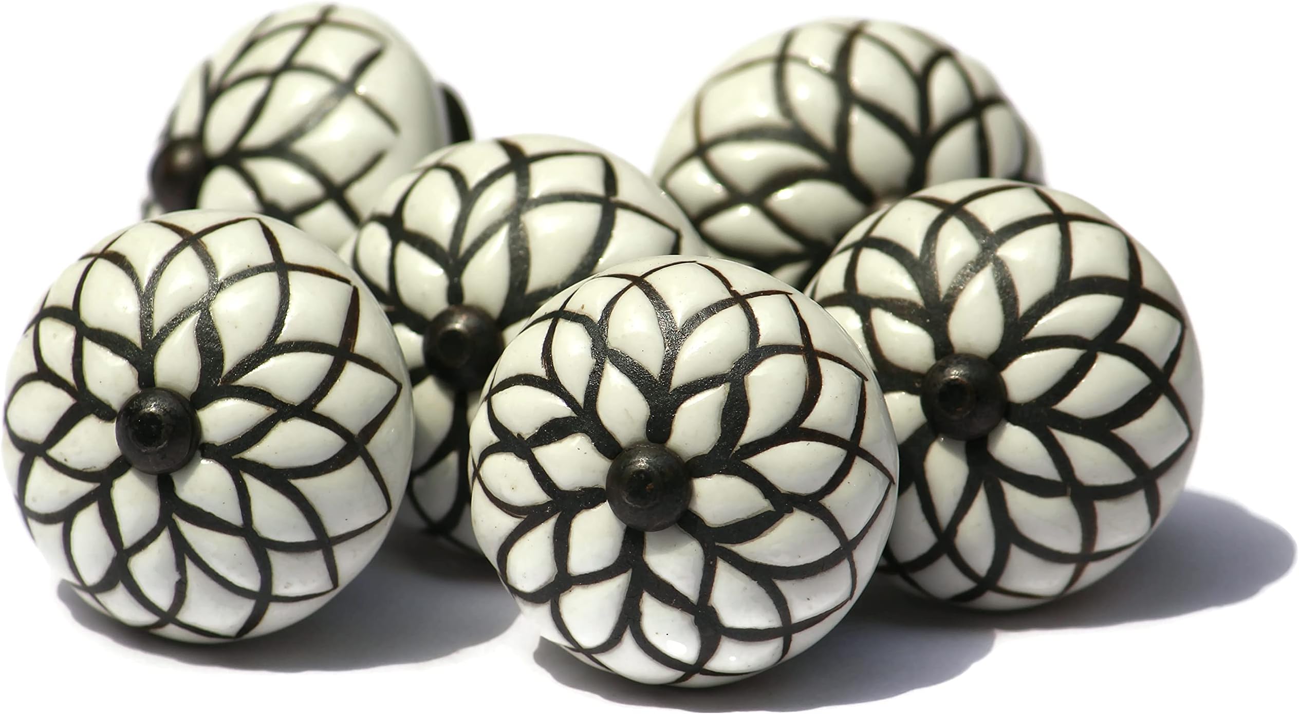 Eleet Designer Ceramic Cabinet Knobs - Pack of 12 Black & White Hand ...