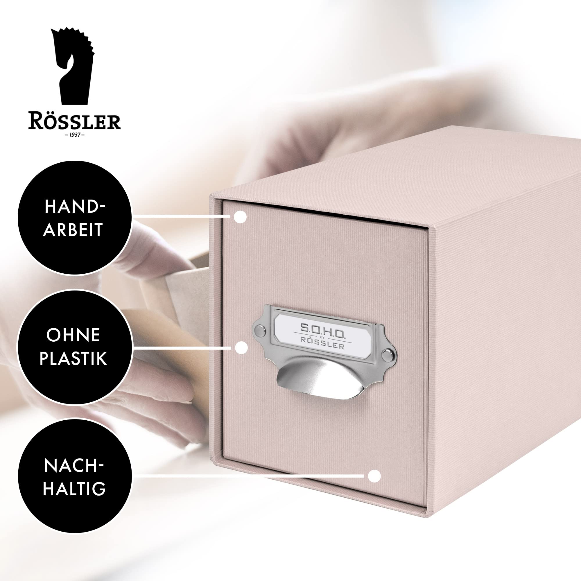 Rössler SOHO CD-Schubladenbox | Schubladen-Aufbewahrungsbox | Organizer mit Schublade | Storage Box | Aufbewahrung & Organisation | (BxHxT): 143 x 158 x 261 mm | 1 Stück | Farbe: Rosa | Powder | Organizer mit Schublade für CDs, Zubehör, Bürobedarf und kle