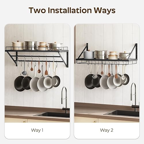 Miniatura 4 de Estante para ollas, estante de pared de 30 pulgadas, organizador de ollas y sartenes de cocina con rieles colgantes de 2 niveles, 12 ganchos en S,