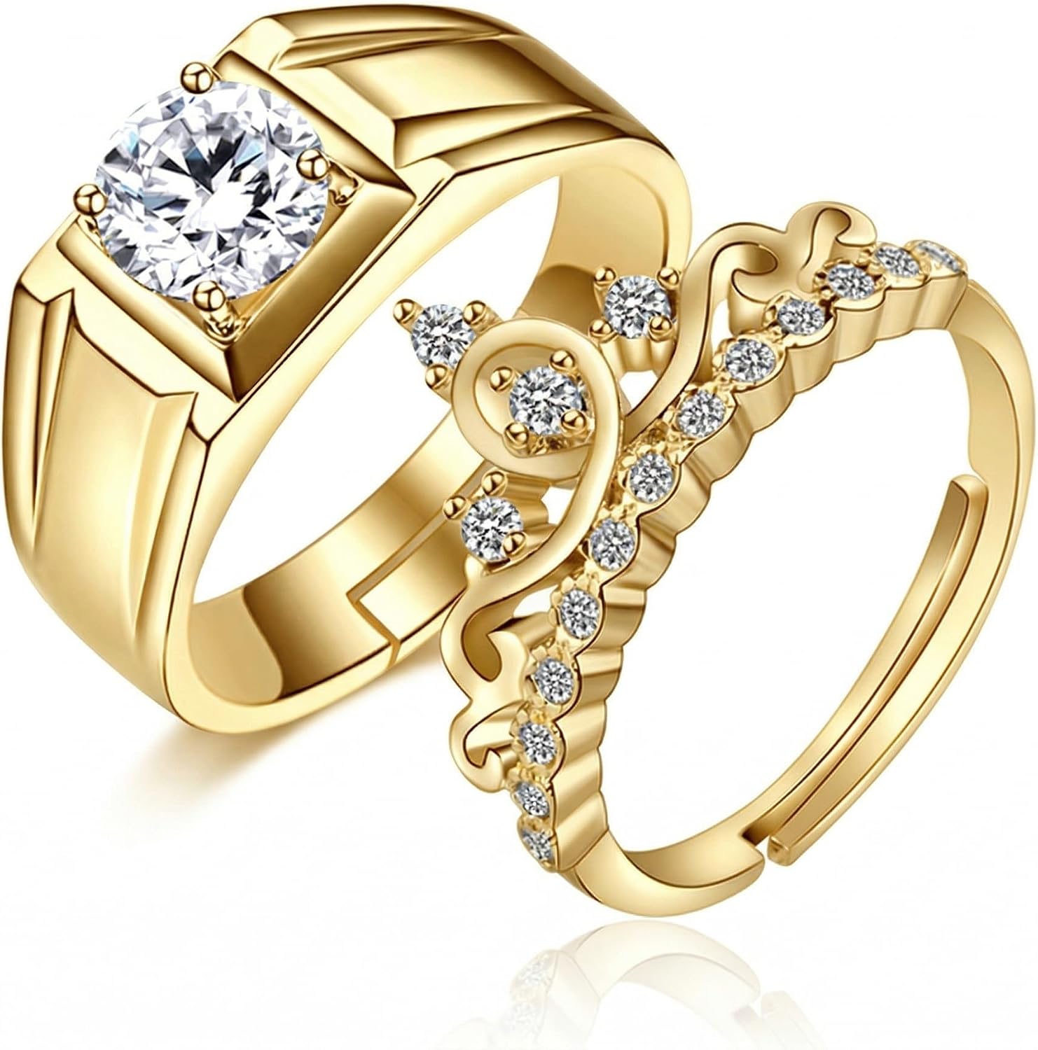 WSX Personalized 1 to 3 Carat Adjustable Diamond Couple Rings Set, Matching Couple Open Rings for Him and Her Wedding Bands for Promise Engagement Anniversary Bridal Jewelry