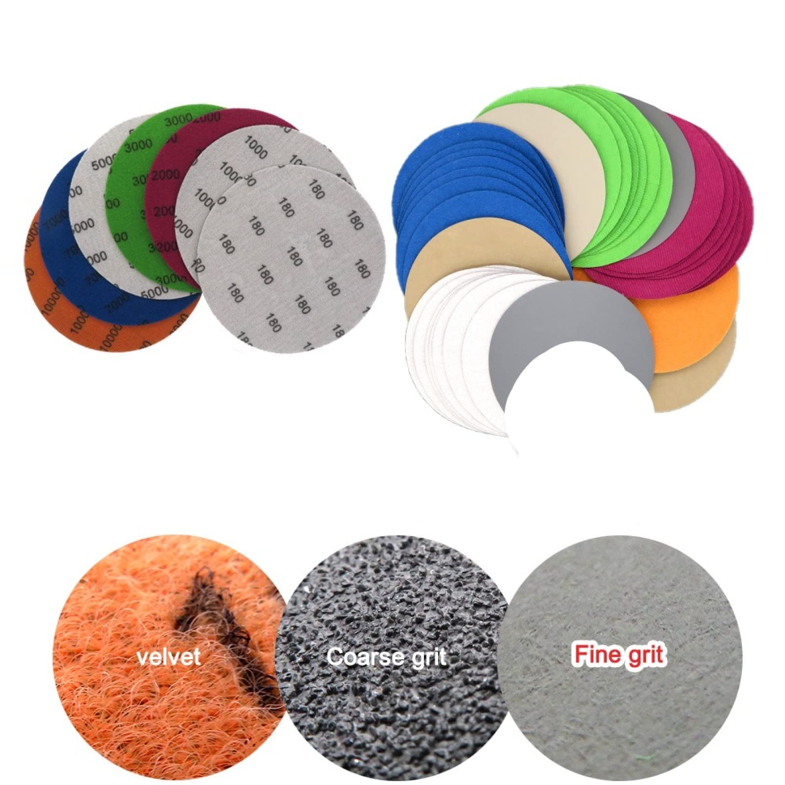 50 Unidades de Papel de Lija Redondo de 5 Pulgadas, Discos de Lijado de Grano 60-10000, 125mm, Gancho en seco húmedo, Bucle de carburo de silicio for Pulido y Pulido(120)