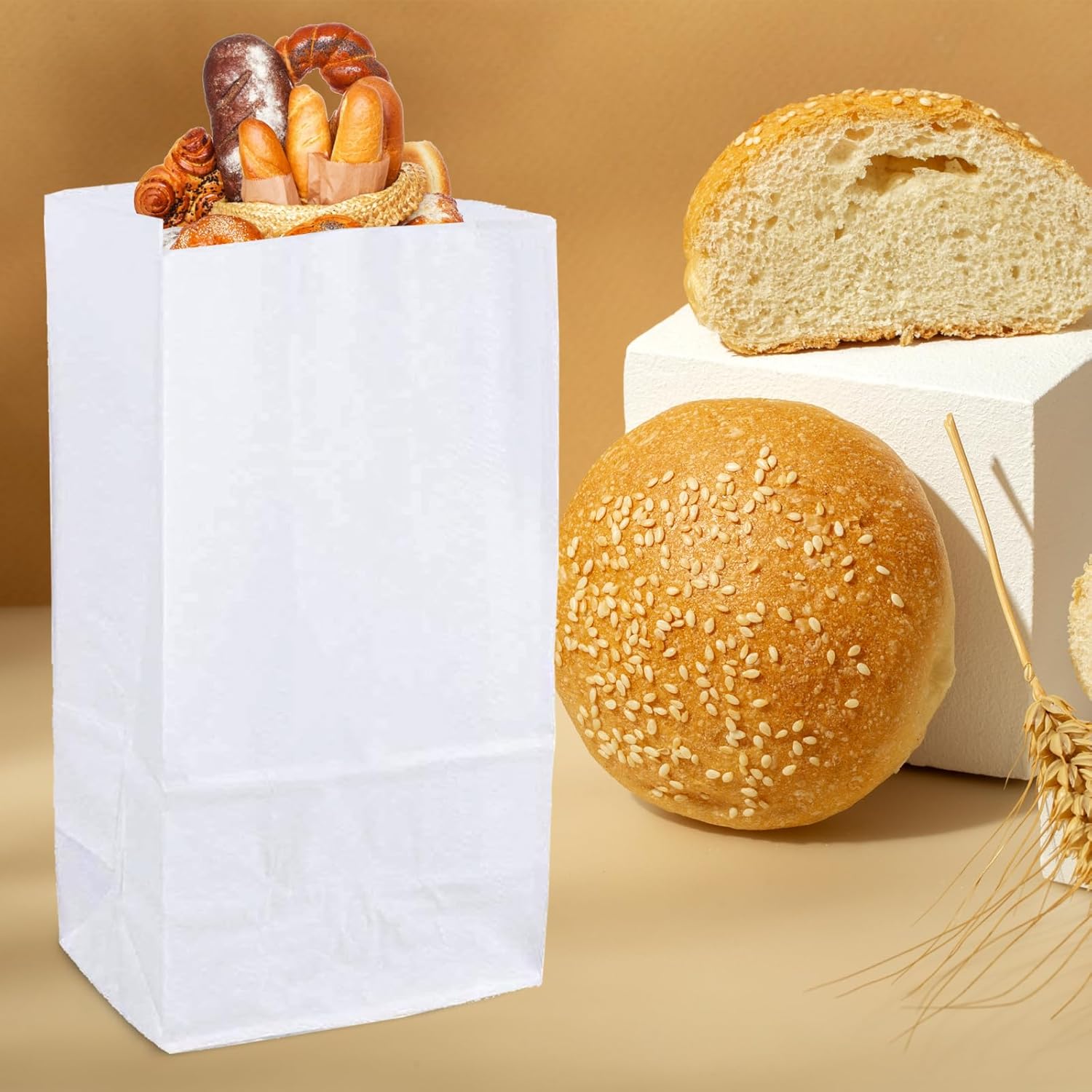 Perfect Stix 6lb White Paper Bags-Lunch Bags, Craft Bags, Grocery Bags- Pack of 500ct