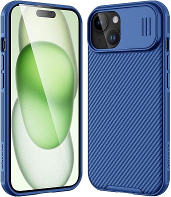 Nillkin لهاتف iPhone 15 Plus Case، CamShield Pro Case مع غطاء كاميرا منزلق، غطاء نحيف ورقيق مقاوم للصدمات لهاتف iPhone 15 Plus - أزرق