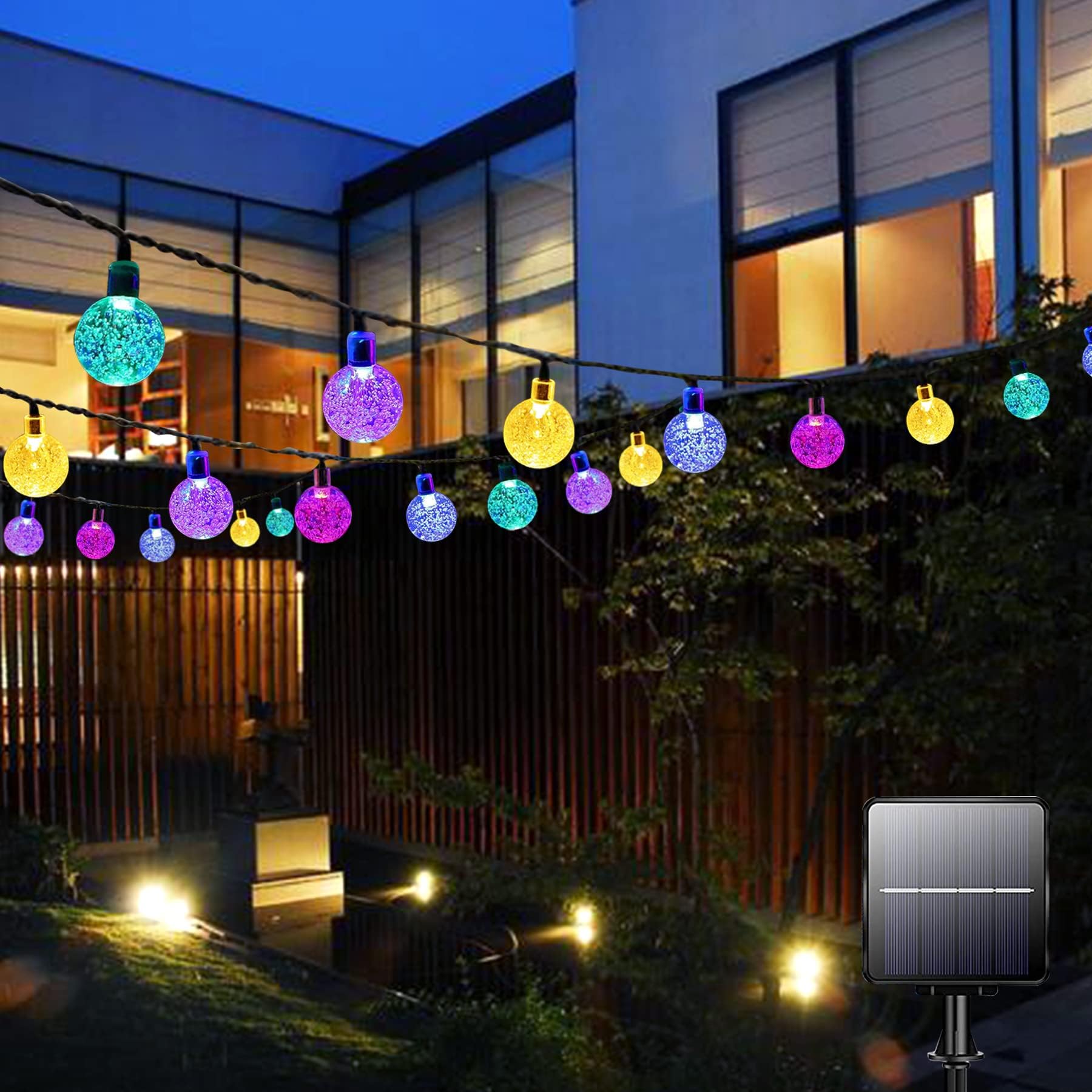 Bollengold Multi-Colored Solar Lights Outdoor Garden, 50Led 7M/24Ft Solar Fairy Lights, 8 Modes Waterproof Solar Powered Globe Lights For Garden, Home, Yard, Party, Festival, Gazebo, Decoration(Multi-Coloured)