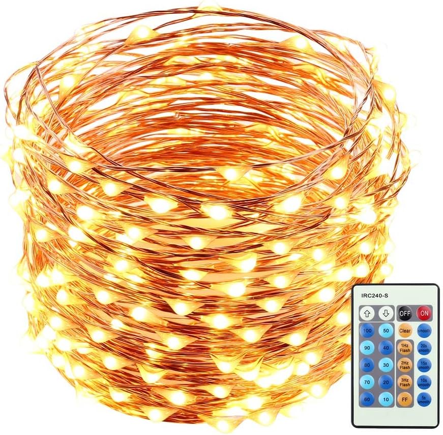 LUCKLED Fairy String Lights, 66ft 200 LED Copper String Lights,Starry String Lights Dimmable with Remote, Decorative Lights for Bedroom,Home, Patio, Wedding, Indoor and Party Decorations(Warm White)