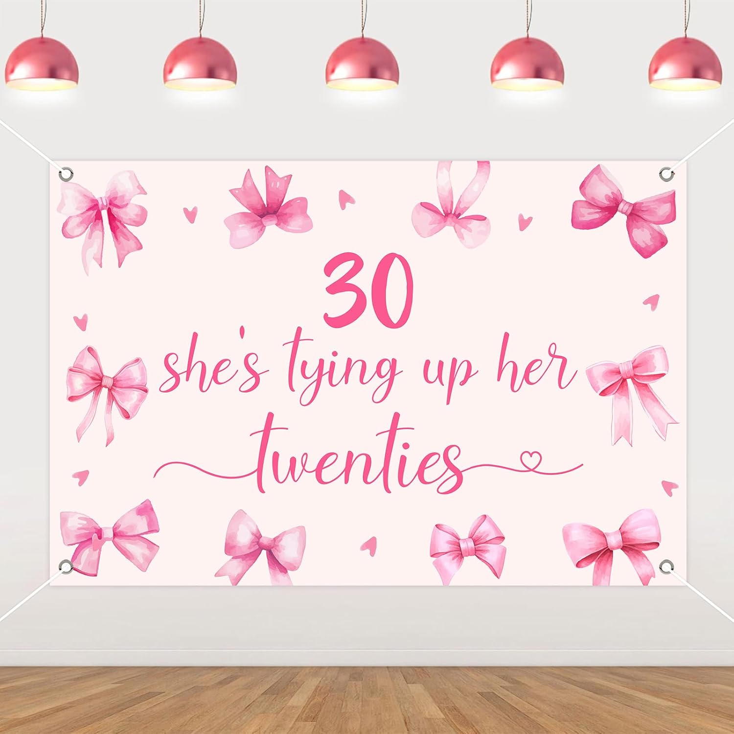 Bow 30th Birthday Decoration Pink She's Tying Up Her Twenties Backdrop Banner 4.92x3.28ft Coquette 30th Birthday Decoration Pink Bow Party Decor Cheers to 30 Decor for Her Rip 20s Celebration