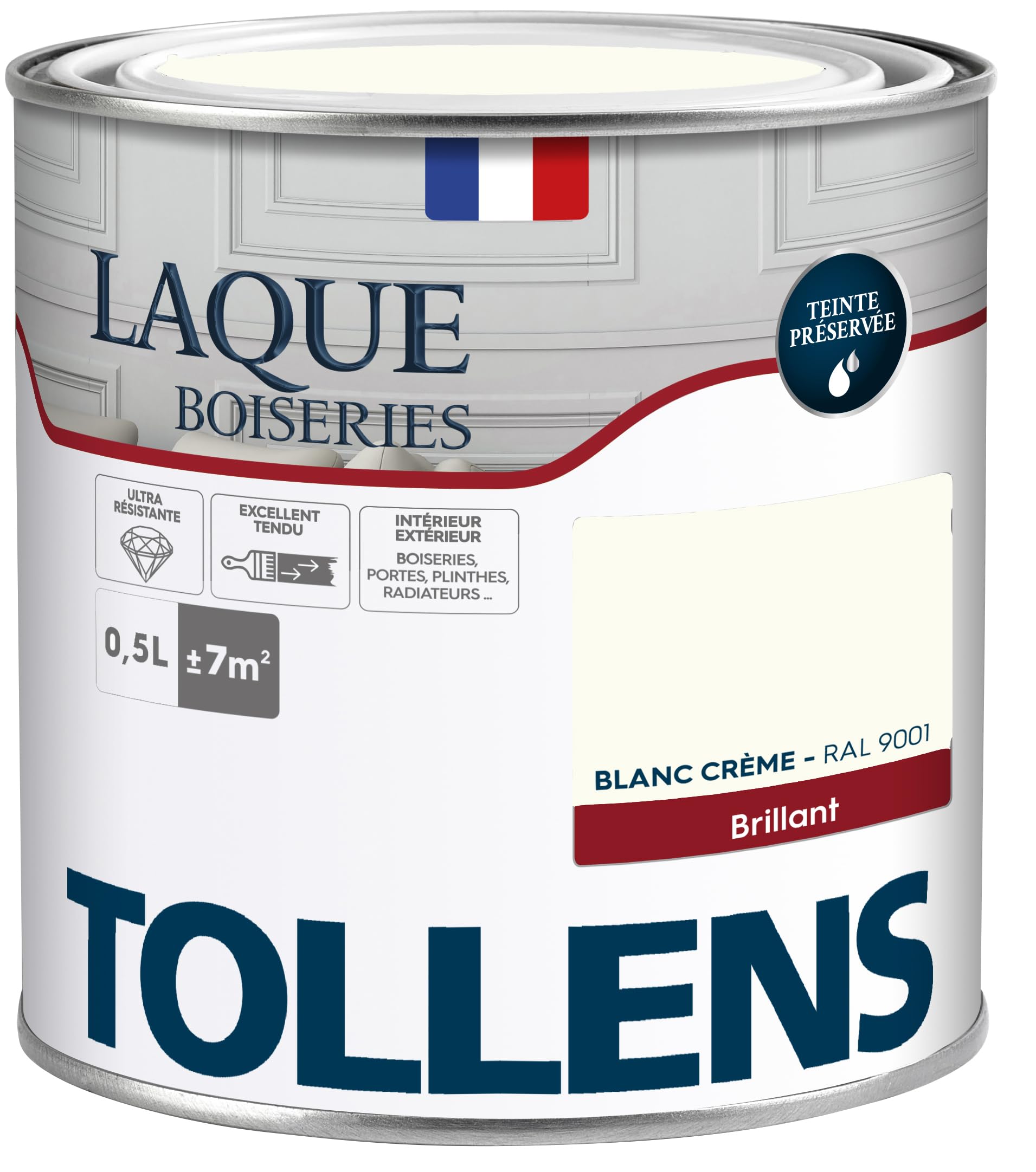 Tollens - Peinture, Laque, Ultra Résistante, Multisupport, Brillant, Blanc Crème, 2L = 28m2