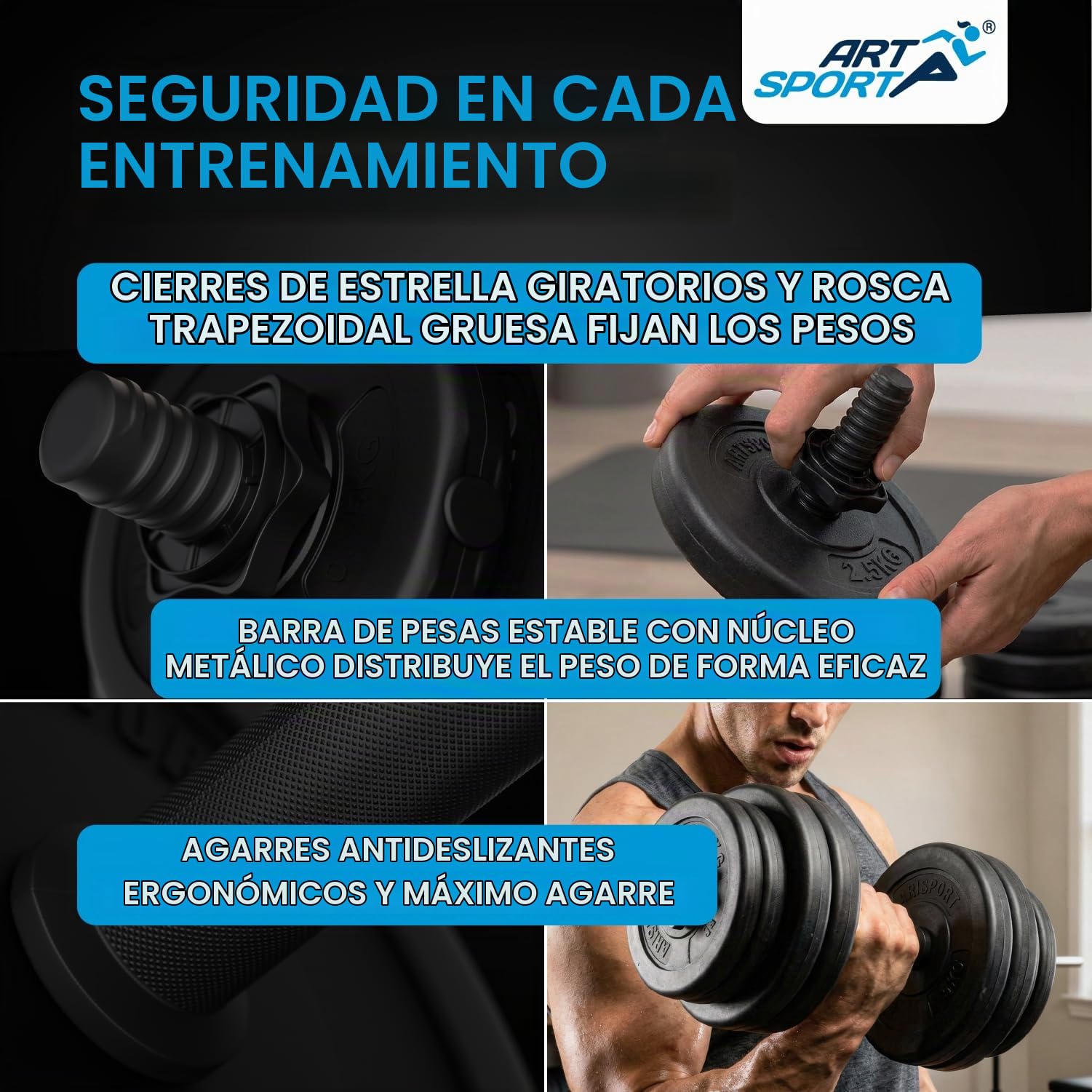ArtSport set de mancuernas 2x 20/30/40 kg - Set de mancuernas con 2 mancuernas, discos de pesas y 4 cierres de estrella