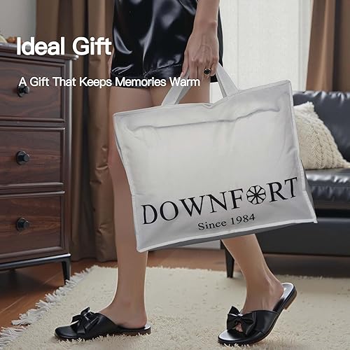 Miniatura 9 de Edredón de fibra de ganso tamaño individual, 100% algodón, relleno de edredón de hotel de lujo para todas las estaciones, esponjoso y acogedor con 4