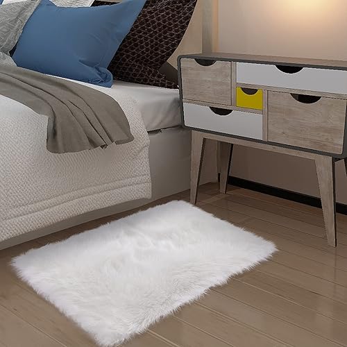 Miniatura 2 de CAROMIO Alfombras de piel sintética de oveja alfombra suave y esponjosa para interiores para dormitorio alfombra de cama alfombra larga y sedosa de