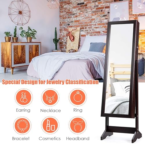 Miniatura 8 de CHARMAID Armario de joyería con espejo de longitud completa, caja organizadora de joyas con cerradura independiente con gran capacidad de