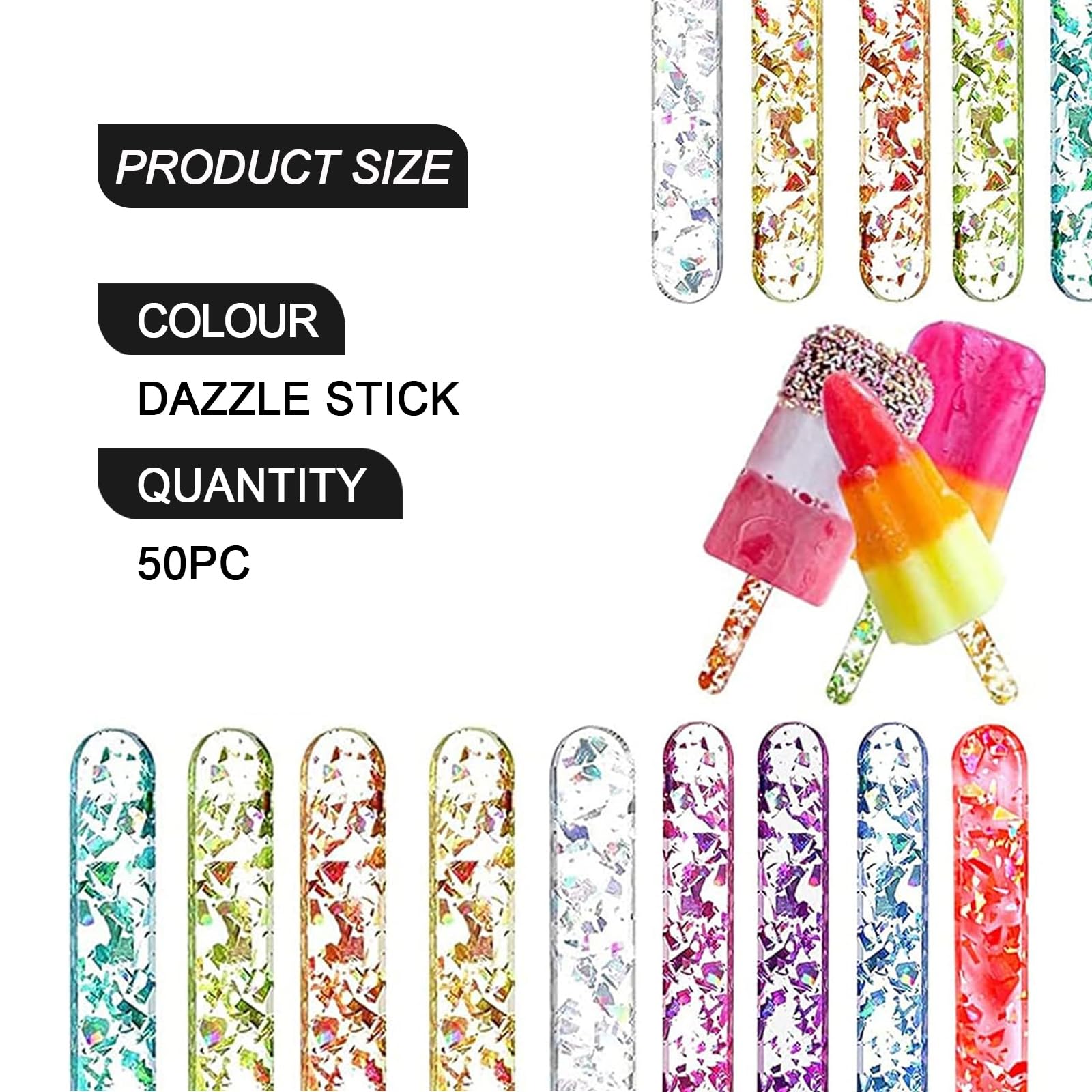 Palitos Reutilizables de Acrílico para Tartas - Pack de 50 Unidades - palitos de Espejo de plástico, palitos de Helado, Palitos de Paleta de Acrílico de Helado