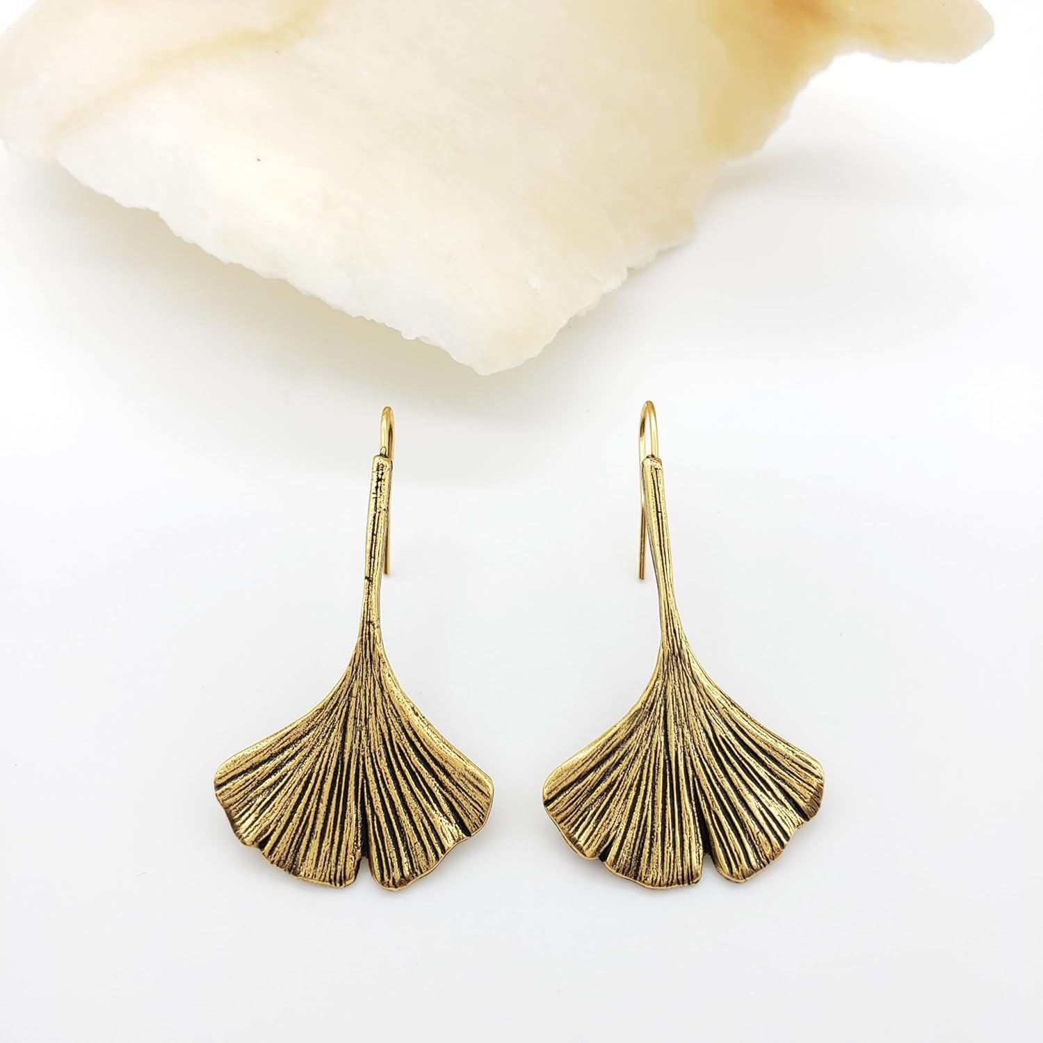 Ginkgo Leaf Earrings - Antique Gold Plated - Museum Reproductions - Made in USA