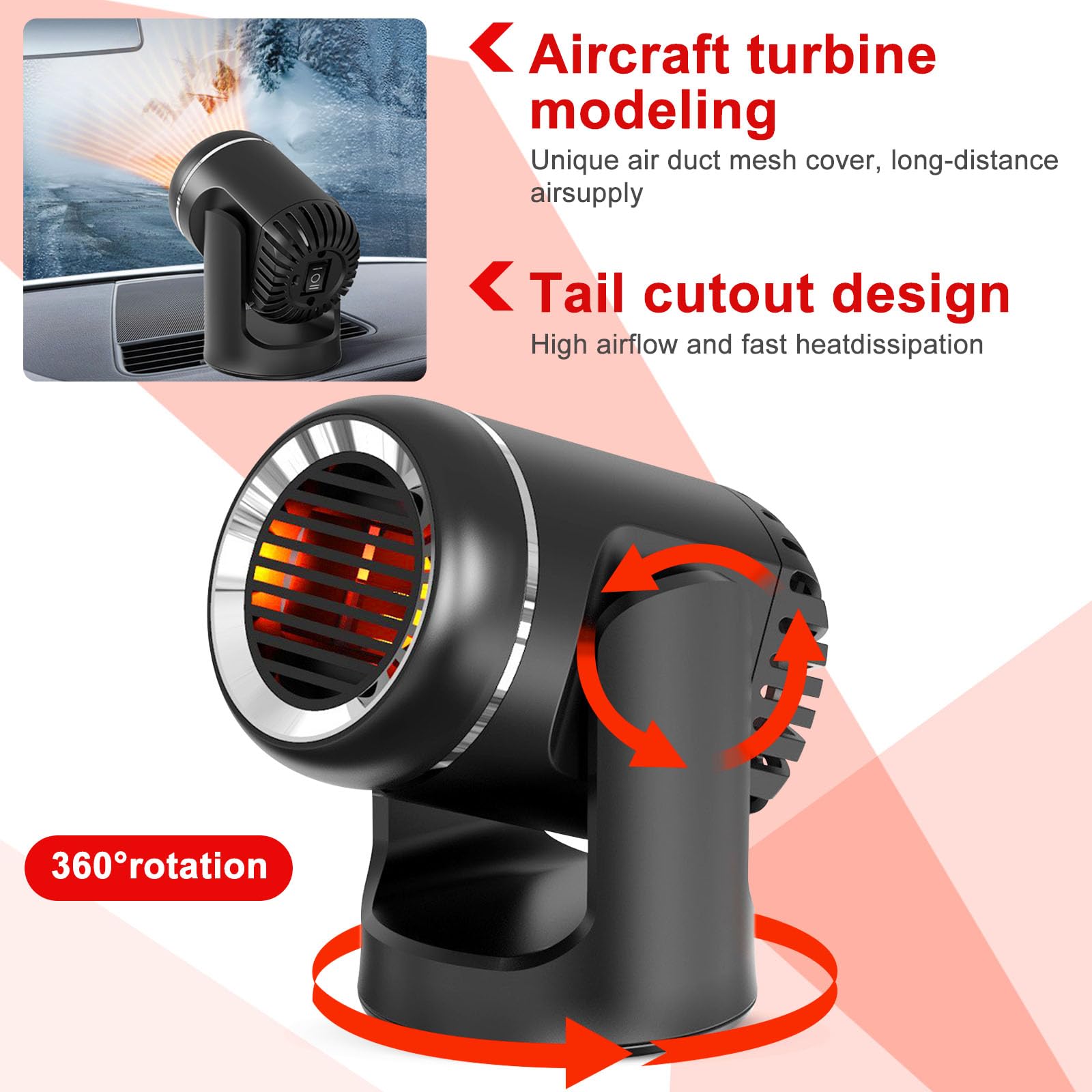 Funmo 120W Auto Lüfter Heizung, 12V Heizlüfter,2 in 1 Tragbar Auto Heizung, Demister mit Gleitschutzmatte, Defroster Tragbare für Auto, Schnelle Erwärmung