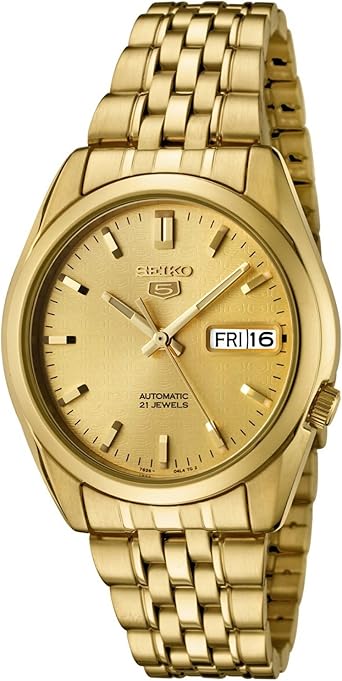 Seiko 5 SNK366K1 Mens Automatic Gold Dial Gold-Tone Stainless Steel Watch
