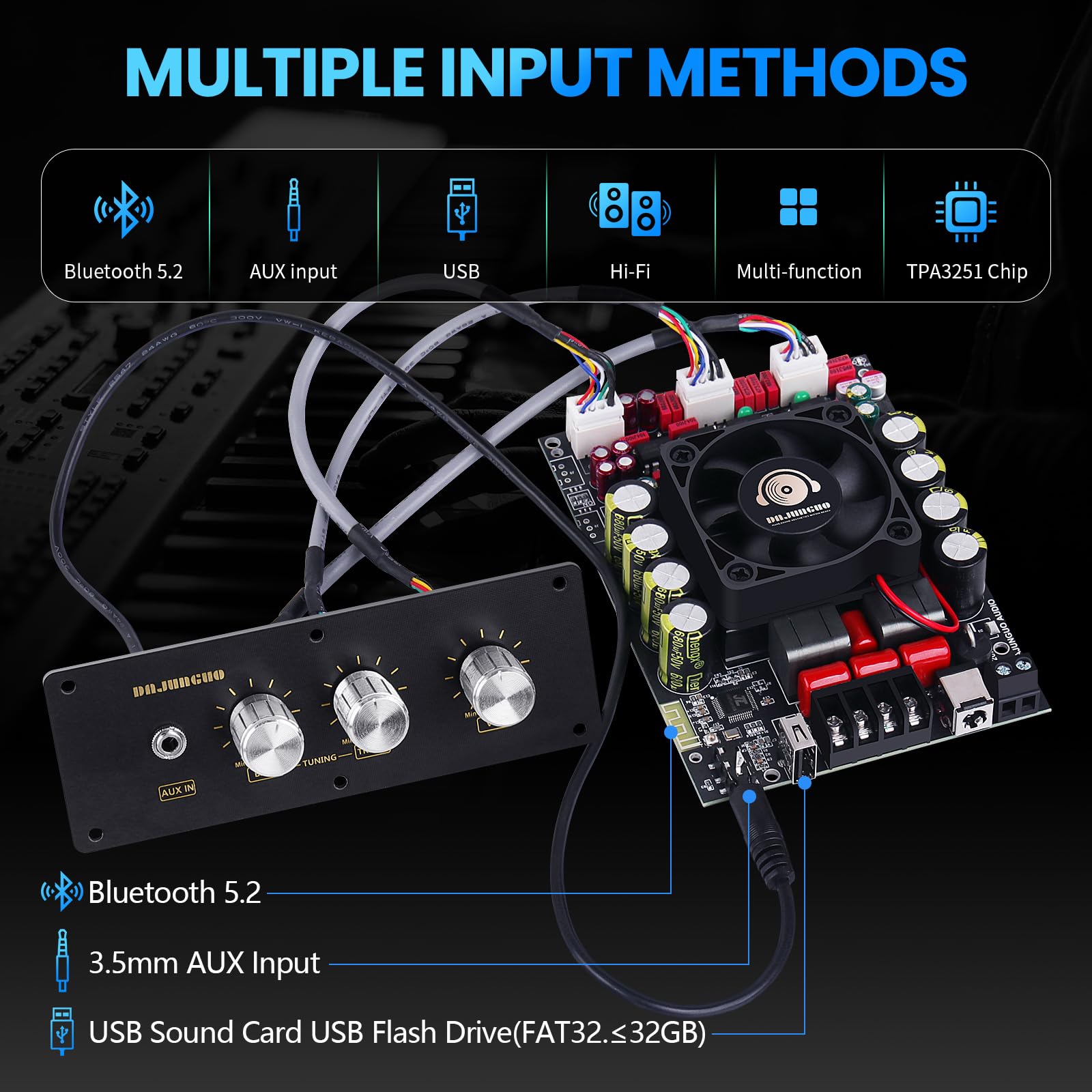 Amazon.com: T220HS-W 2.0 Channel Bluetooth Amplifier Board 220W×2