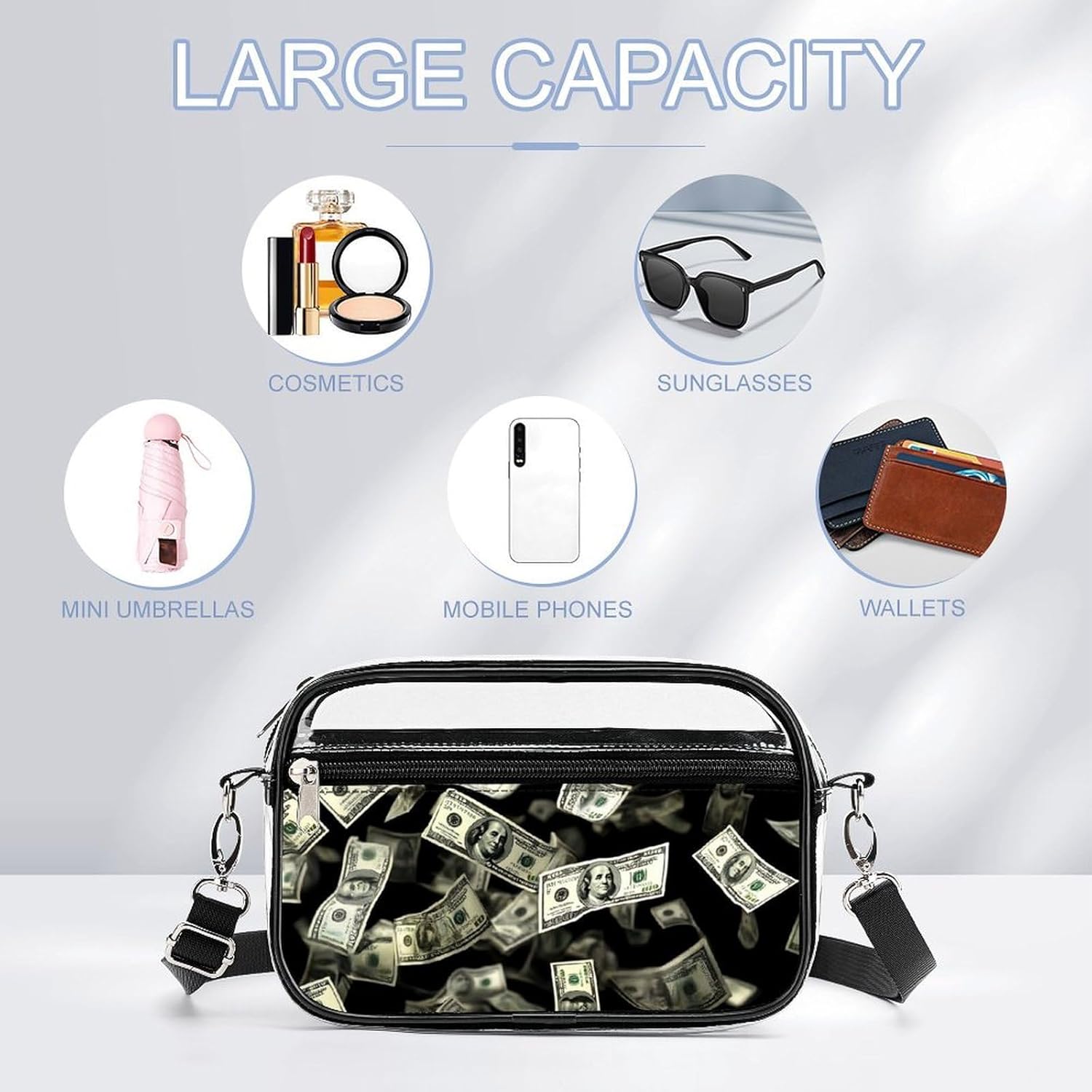 Small Fashion Shoulder Bag Transparent Crossbody Bag With Adjustable Strap - Image 3