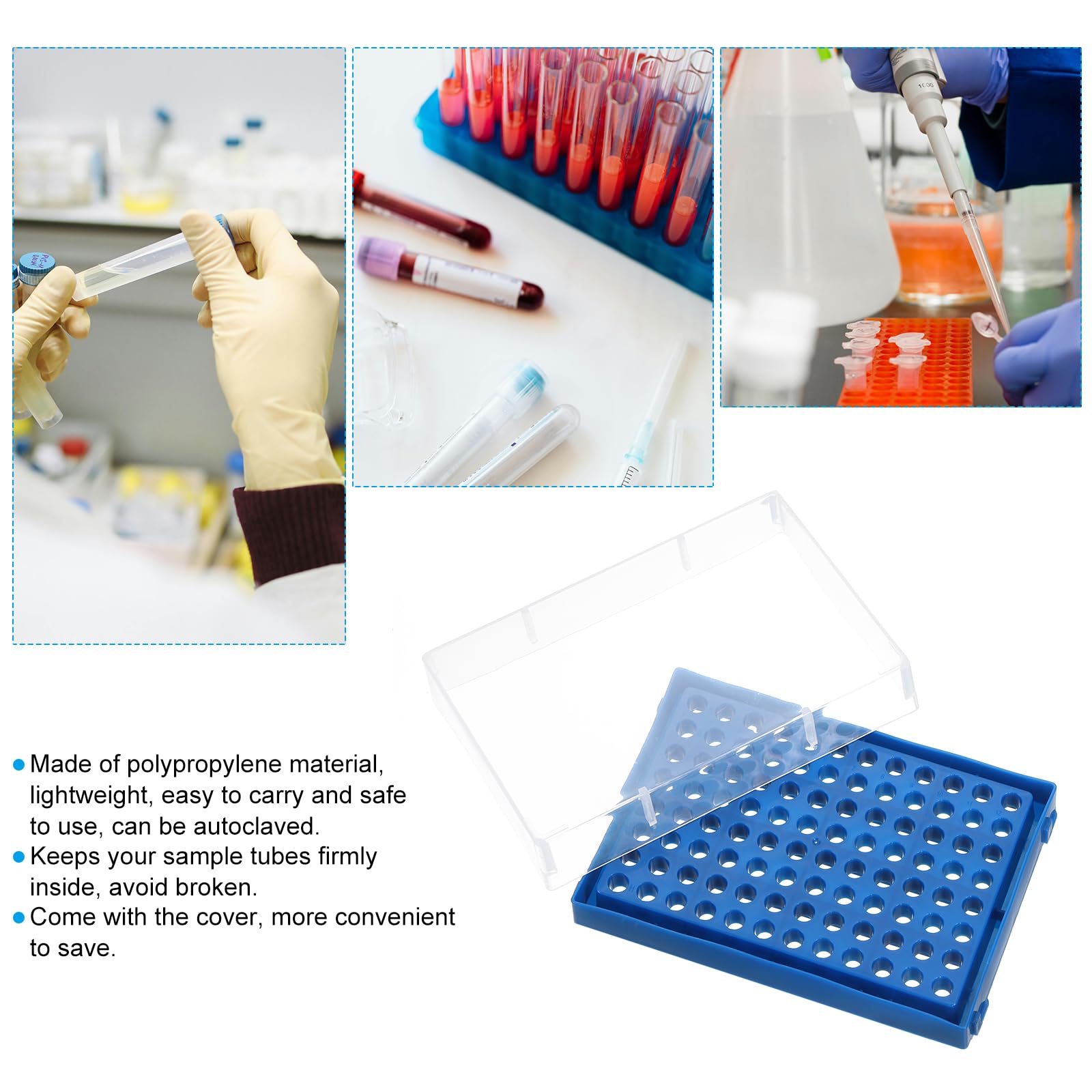 PATIKIL 96-Well PCR Tube Rack Für 0.2ml Teststreifen Röhrchen 4 Stücke Wasserdichte Röhrchen Füllschale Zentrifugenröhrchen Halter Blau