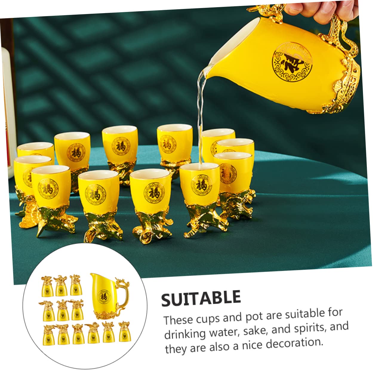 PRETYZOOM 12 Chinese Zodiac Wine Glasses Set Ceramic Liquor Cup Gold Plated Decorative Wine Cups