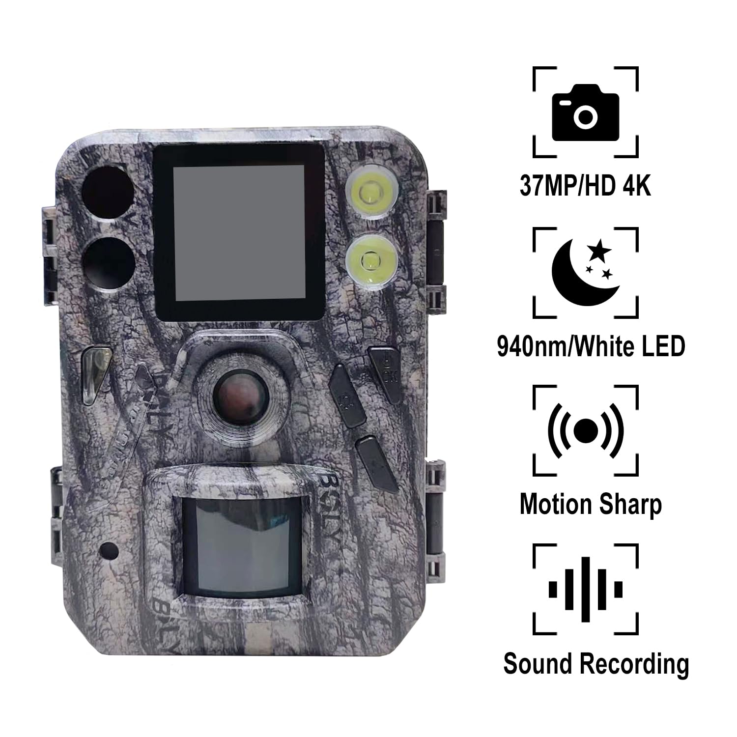 BolyGuard Fotopułapka 37 MP z niewidocznym światłem 940 nm i 850 nm – kamera do obserwacji dzikich zwierząt 4K Ultra HD do polowania i obserwacji dzikich zwierząt, wodoszczelność IP68, 32 GB
