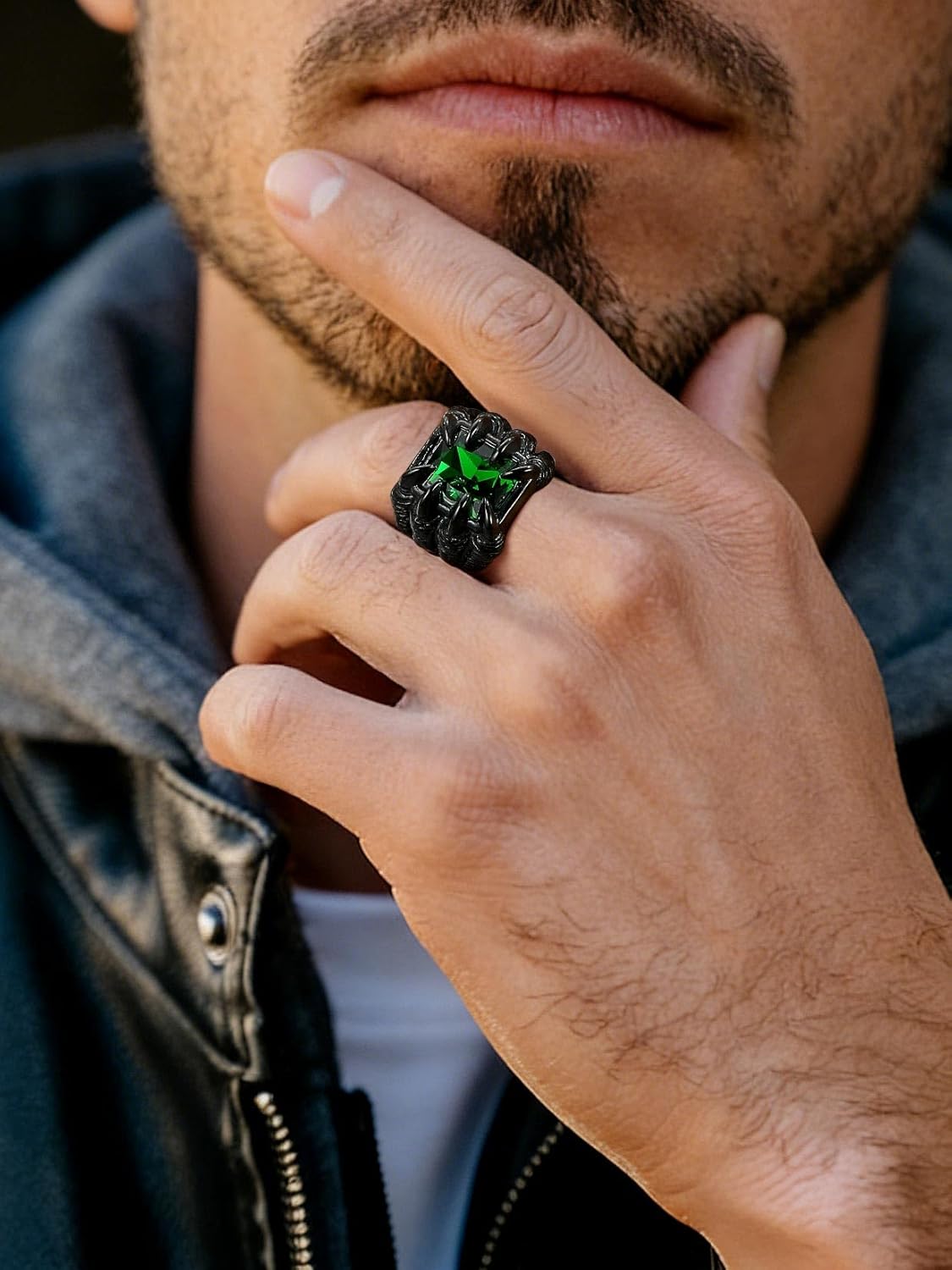 ChainsProMax Men Evil Eye Ring Biker Punk Rings, Dragon Claw Ring with Gemstone, Can Engrave, Stainless Steel/Gold Plated/Black-Send Gift Box - Image 4