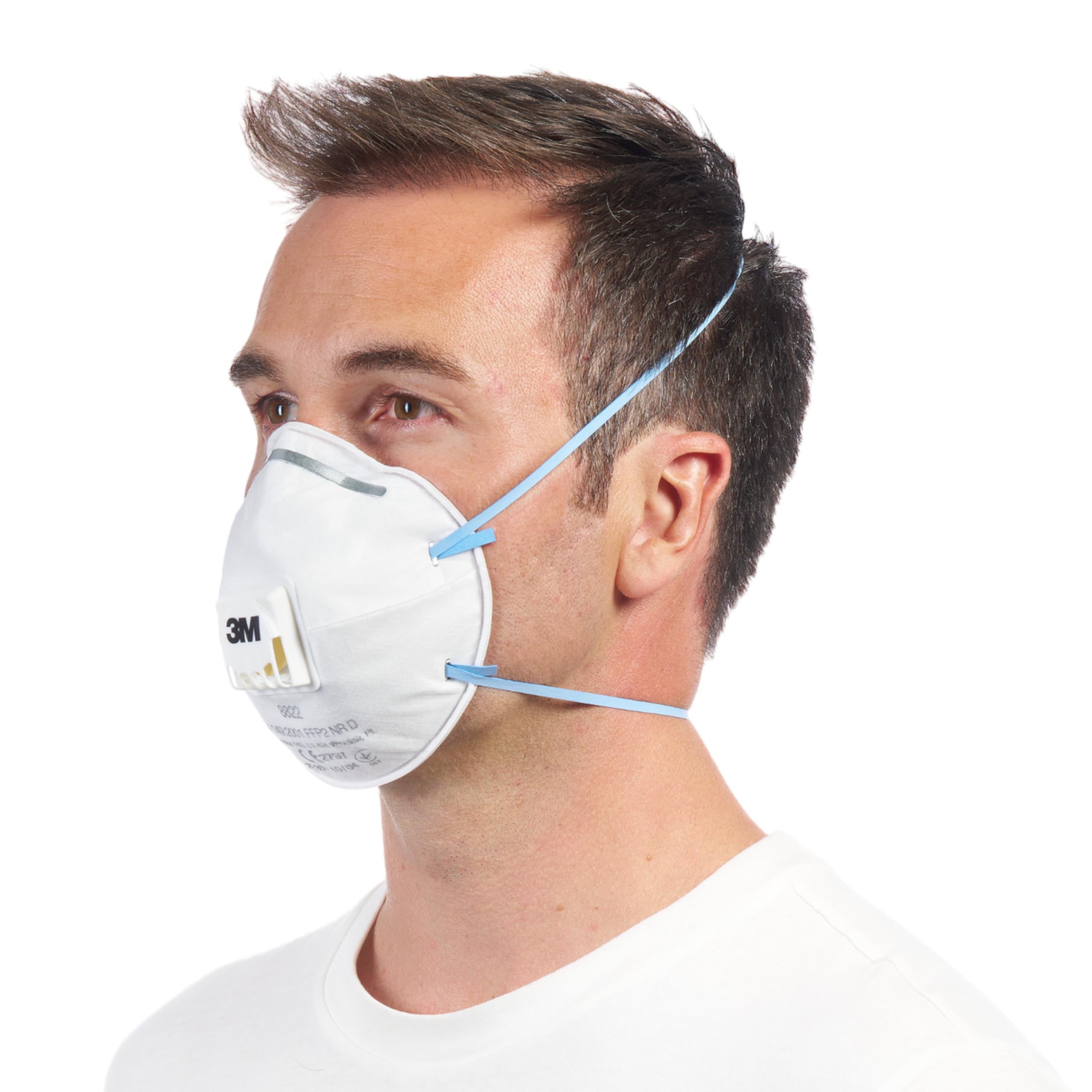 3M Hand Sanding and Power Tool Respirator 8822, FFP2, Clamshell Design with Valve, White, 10/PK