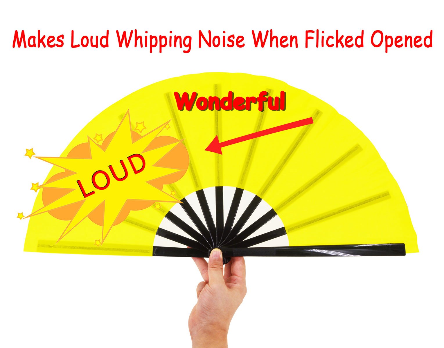 thumbnail: Amajiji Grote Opvouwbare Handventilator - Bamboe Frame, Nylon Doek, 34 Cm Gesloten, 64 Cm Open, Voor Dans En Optredens