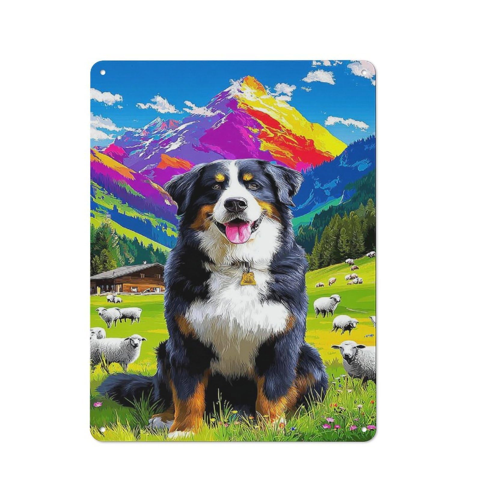 Junmoney Mountain Shepherd Dog With Sheep Tin Wall Plaque 40X30cm With For Café Or Restaurant, Suited To Restaurant Decor Fans