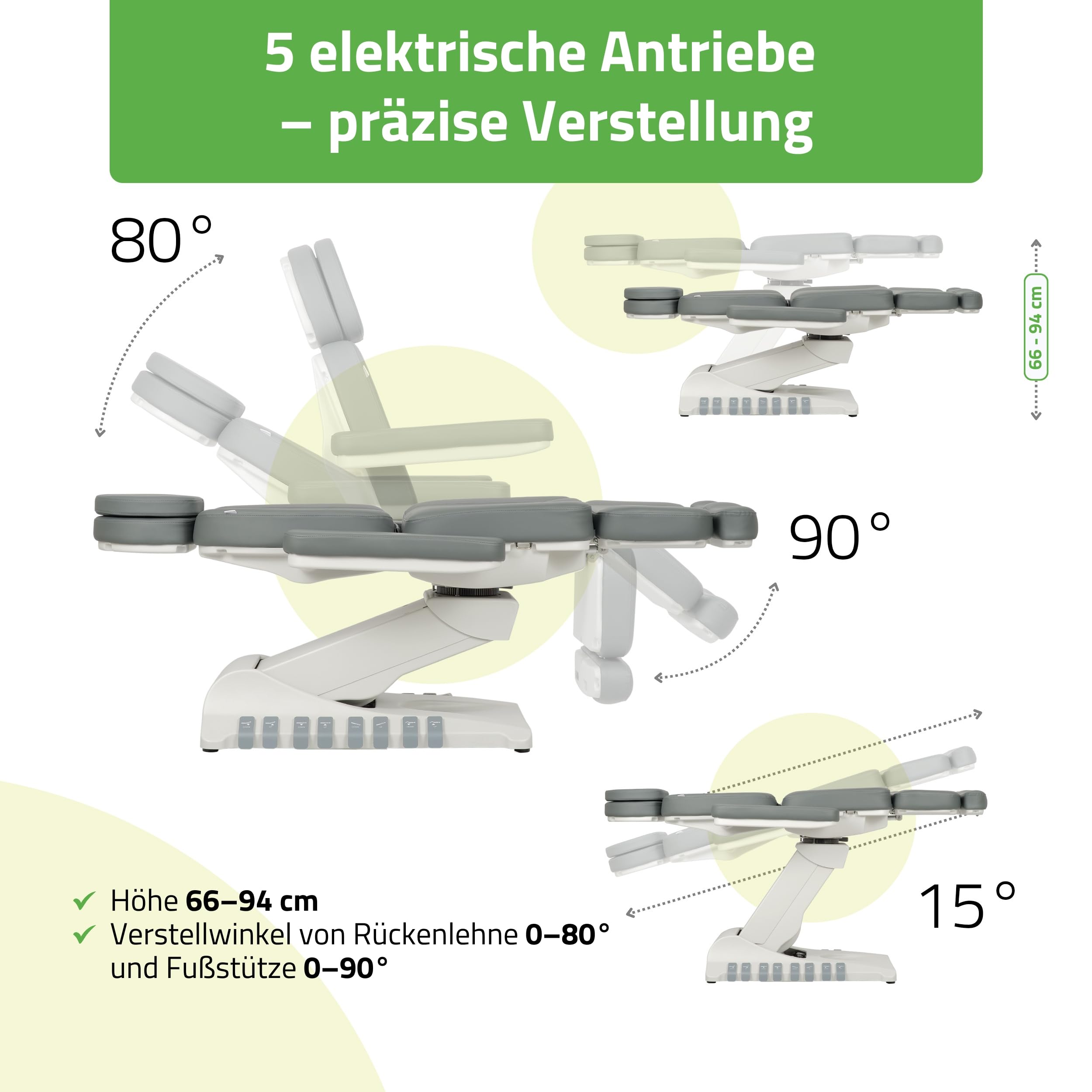 HABYS Luxoria PRO 5 Elektrische Kosmetikliege | Beheizbare Beautyliege mit 5 Motoren, Drehfunktion & Fußsteuerung | Kosmetikstuhl für SPA, Ästhetische Medizin & Massage Ash Grey