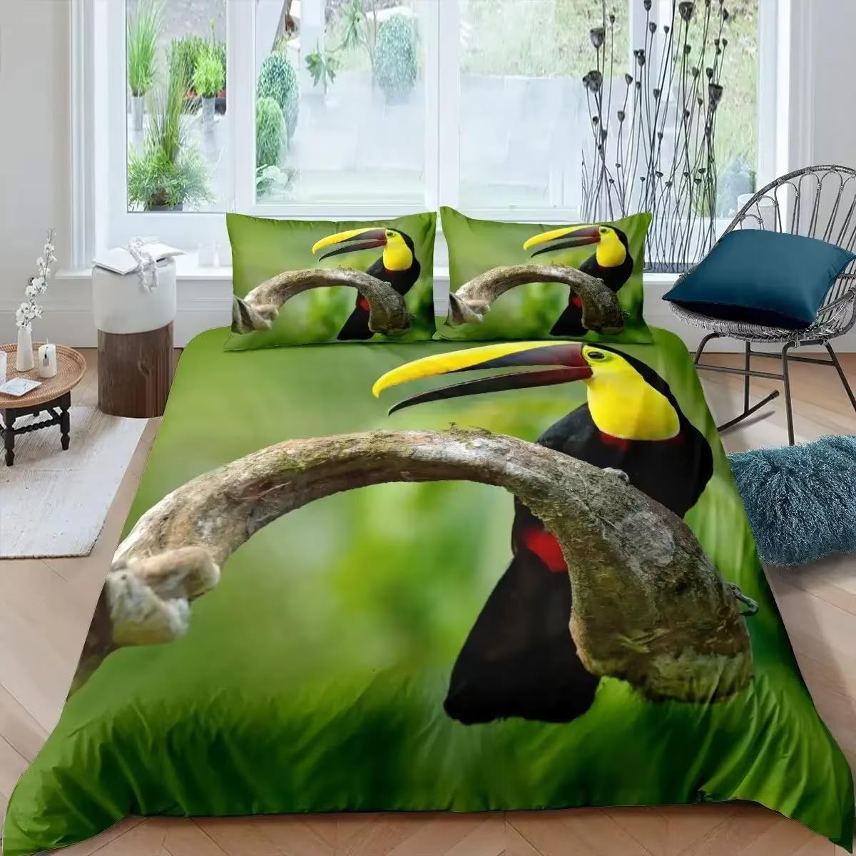 NDXRWDZR King Size Duvet Set Toucan Duvet Cover with Zipper Closure Bedding Set for Aldults Kids Soft Hypoallergenic Microfiber Quilt Cover 230x220 cm + 2 Pillowcases 50x75 cm