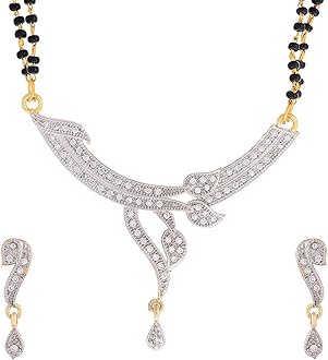 American Diamond Gold Plated Mangalsutra with Chain and Earrings for Women